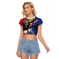Custom Philippines World Champion Boxing Raglan Cropped T Shirt Eagle-Grunge Design LT03 Female Multicolor - Polynesian Pride