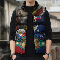 Custom Philippines World Champion Boxing Sleeveless Puffer Jacket Eagle-Grunge Design - Polynesian Pride