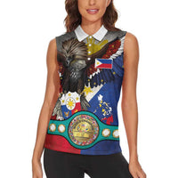 Custom Philippines World Champion Boxing Women Sleeveless Polo Shirt Eagle-Grunge Design - Polynesian Pride