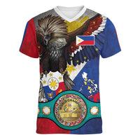 Custom Philippines World Champion Boxing Women V-Neck T-Shirt Eagle-Grunge Design LT03 Female Multicolor - Polynesian Pride