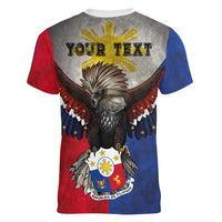 Custom Philippines World Champion Boxing Women V-Neck T-Shirt Eagle-Grunge Design LT03 - Polynesian Pride
