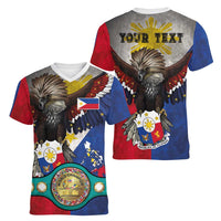 Custom Philippines World Champion Boxing Women V-Neck T-Shirt Eagle-Grunge Design LT03 - Polynesian Pride