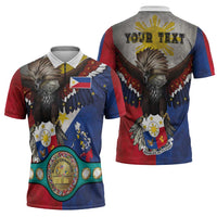 Custom Philippines World Champion Boxing Zipper Polo Shirt Eagle-Grunge Design - Polynesian Pride