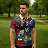Custom Philippines World Champion Boxing Zipper Polo Shirt Eagle-Grunge Design - Polynesian Pride