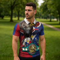 Custom Philippines World Champion Boxing Zipper Polo Shirt Eagle-Grunge Design LT03 - Polynesian Pride