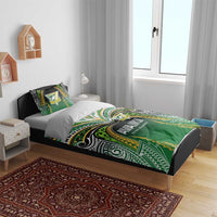 Cook Islands Rugby League Bedding Set Avaiki Tatau Tribal Motifs Black Color - Polynesian Pride