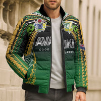 Custom Cook Islands Rugby League Bomber Puffer Jacket Avaiki Tatau Tribal Motifs Black Color - Polynesian Pride