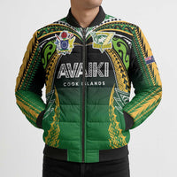 Custom Cook Islands Rugby League Bomber Puffer Jacket Avaiki Tatau Tribal Motifs Black Color - Polynesian Pride