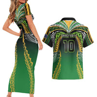 Custom Cook Islands Rugby League Couples Matching Short Sleeve Bodycon Dress and Hawaiian Shirt Avaiki Tatau Tribal Motifs Black Color - Polynesian Pride