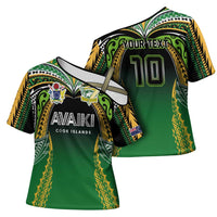 Custom Cook Islands Rugby League Cross Shoulder Shirt Avaiki Tatau Tribal Motifs Black Color - Polynesian Pride