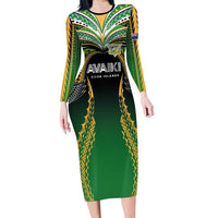Custom Cook Islands Rugby League Family Matching Long Sleeve Bodycon Dress and Hawaiian Shirt Avaiki Tatau Tribal Motifs Black Color - Polynesian Pride