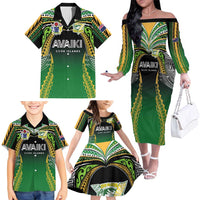 Custom Cook Islands Rugby League Family Matching Off The Shoulder Long Sleeve Dress and Hawaiian Shirt Avaiki Tatau Tribal Motifs Black Color - Polynesian Pride