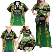 Custom Cook Islands Rugby League Family Matching Off Shoulder Maxi Dress and Hawaiian Shirt Avaiki Tatau Tribal Motifs Black Color - Polynesian Pride