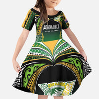 Custom Cook Islands Rugby League Family Matching Off Shoulder Short Dress and Hawaiian Shirt Avaiki Tatau Tribal Motifs Black Color - Polynesian Pride