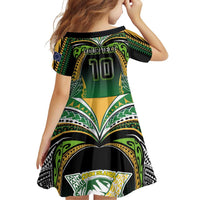 Custom Cook Islands Rugby League Family Matching Off Shoulder Short Dress and Hawaiian Shirt Avaiki Tatau Tribal Motifs Black Color - Polynesian Pride