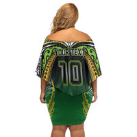 Custom Cook Islands Rugby League Family Matching Off Shoulder Short Dress and Hawaiian Shirt Avaiki Tatau Tribal Motifs Black Color - Polynesian Pride