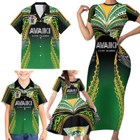 Custom Cook Islands Rugby League Family Matching Short Sleeve Bodycon Dress and Hawaiian Shirt Avaiki Tatau Tribal Motifs Black Color - Polynesian Pride