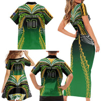Custom Cook Islands Rugby League Family Matching Short Sleeve Bodycon Dress and Hawaiian Shirt Avaiki Tatau Tribal Motifs Black Color - Polynesian Pride