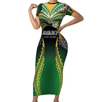 Custom Cook Islands Rugby League Family Matching Short Sleeve Bodycon Dress and Hawaiian Shirt Avaiki Tatau Tribal Motifs Black Color - Polynesian Pride
