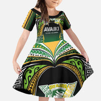 Custom Cook Islands Rugby League Family Matching Summer Maxi Dress and Hawaiian Shirt Avaiki Tatau Tribal Motifs Black Color - Polynesian Pride