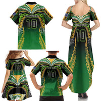 Custom Cook Islands Rugby League Family Matching Summer Maxi Dress and Hawaiian Shirt Avaiki Tatau Tribal Motifs Black Color - Polynesian Pride