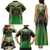 Custom Cook Islands Rugby League Family Matching Tank Maxi Dress and Hawaiian Shirt Avaiki Tatau Tribal Motifs Black Color - Polynesian Pride