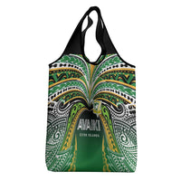 Cook Islands Rugby League Grocery Bag Avaiki Tatau Tribal Motifs Black Color - Polynesian Pride