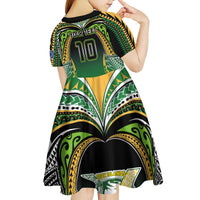 Custom Cook Islands Rugby League Kid Short Sleeve Dress Avaiki Tatau Tribal Motifs Black Color - Polynesian Pride