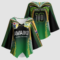 Custom Cook Islands Rugby League Kimono Sleeve Blouse Avaiki Tatau Tribal Motifs Black Color - Polynesian Pride