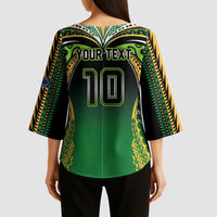 Custom Cook Islands Rugby League Kimono Sleeve Blouse Avaiki Tatau Tribal Motifs Black Color - Polynesian Pride