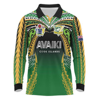 Custom Cook Islands Rugby League Long Sleeve Polo Shirt Avaiki Tatau Tribal Motifs Black Color - Polynesian Pride