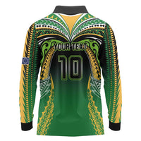 Custom Cook Islands Rugby League Long Sleeve Polo Shirt Avaiki Tatau Tribal Motifs Black Color - Polynesian Pride