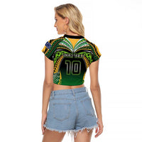 Custom Cook Islands Rugby League Raglan Cropped T Shirt Avaiki Tatau Tribal Motifs Black Color - Polynesian Pride