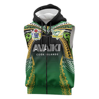 Custom Cook Islands Rugby League Sleeveless Zip Hoodie Avaiki Tatau Tribal Motifs Black Color - Polynesian Pride