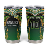 Custom Cook Islands Rugby League Tumbler Cup Avaiki Tatau Tribal Motifs Black Color - Polynesian Pride