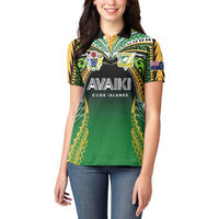 Custom Cook Islands Rugby League Women Polo Shirt Avaiki Tatau Tribal Motifs Black Color - Polynesian Pride