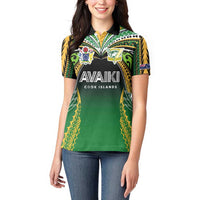 Custom Cook Islands Rugby League Women Polo Shirt Avaiki Tatau Tribal Motifs Black Color - Polynesian Pride