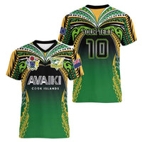 Custom Cook Islands Rugby League Women V-Neck T-Shirt Avaiki Tatau Tribal Motifs Black Color - Polynesian Pride
