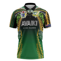 Custom Cook Islands Rugby League Zipper Polo Shirt Avaiki Tatau Tribal Motifs Black Color - Polynesian Pride