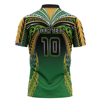 Custom Cook Islands Rugby League Zipper Polo Shirt Avaiki Tatau Tribal Motifs Black Color - Polynesian Pride