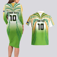 Custom Cook Islands Rugby League Couples Matching Long Sleeve Bodycon Dress and Hawaiian Shirt Avaiki Tatau Tribal Motifs White Color - Polynesian Pride