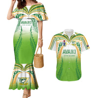 Custom Cook Islands Rugby League Couples Matching Mermaid Dress and Hawaiian Shirt Avaiki Tatau Tribal Motifs White Color - Polynesian Pride