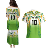 Custom Cook Islands Rugby League Couples Matching Puletasi and Hawaiian Shirt Avaiki Tatau Tribal Motifs White Color - Polynesian Pride
