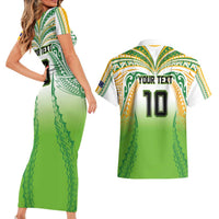 Custom Cook Islands Rugby League Couples Matching Short Sleeve Bodycon Dress and Hawaiian Shirt Avaiki Tatau Tribal Motifs White Color - Polynesian Pride