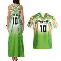 Custom Cook Islands Rugby League Couples Matching Tank Maxi Dress and Hawaiian Shirt Avaiki Tatau Tribal Motifs White Color - Polynesian Pride