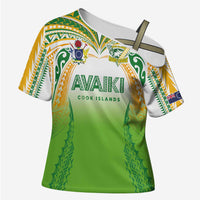 Custom Cook Islands Rugby League Cross Shoulder Shirt Avaiki Tatau Tribal Motifs White Color - Polynesian Pride