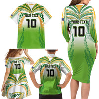 Custom Cook Islands Rugby League Family Matching Long Sleeve Bodycon Dress and Hawaiian Shirt Avaiki Tatau Tribal Motifs White Color - Polynesian Pride