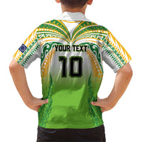 Custom Cook Islands Rugby League Family Matching Off The Shoulder Long Sleeve Dress and Hawaiian Shirt Avaiki Tatau Tribal Motifs White Color - Polynesian Pride