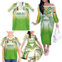 Custom Cook Islands Rugby League Family Matching Off The Shoulder Long Sleeve Dress and Hawaiian Shirt Avaiki Tatau Tribal Motifs White Color - Polynesian Pride