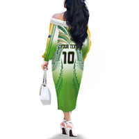 Custom Cook Islands Rugby League Family Matching Off The Shoulder Long Sleeve Dress and Hawaiian Shirt Avaiki Tatau Tribal Motifs White Color - Polynesian Pride